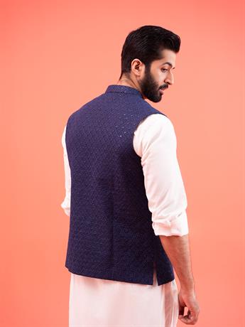 Navy Embroidered Mens Waistcoat