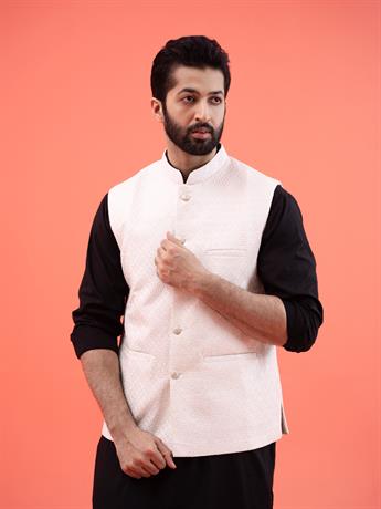 Off White Embroidered Mens Waistcoat