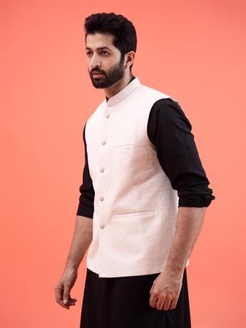 Off White Embroidered Mens Waistcoat