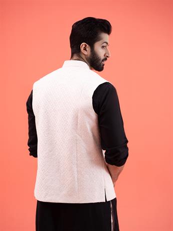 Off White Embroidered Mens Waistcoat