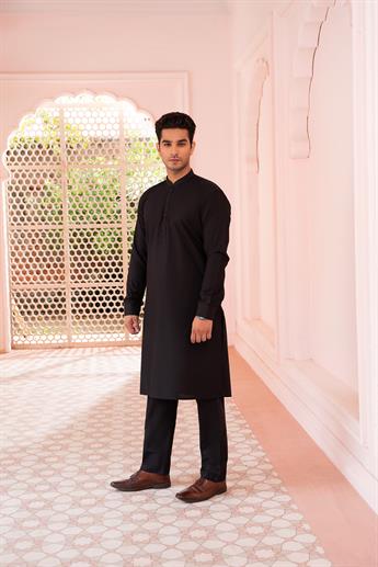 Black Polycotton Kurta Pajama