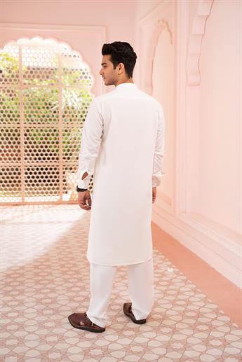 Off White Polycotton Kurta Pajama