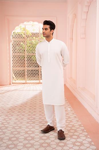 Off White Polycotton Kurta Pajama