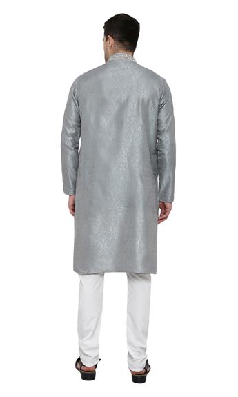 Light Grey Embroidered Mens Kurta Pajama