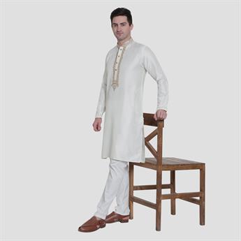 White Stone Work Mens Kurta Pyjama