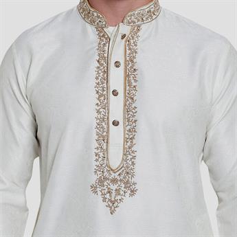 White Stone Work Mens Kurta Pyjama