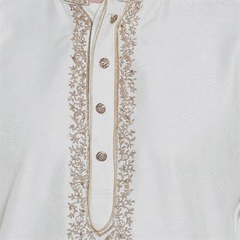 White Stone Work Mens Kurta Pyjama