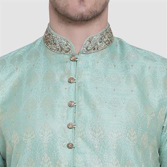 Mint Embroidered Mens Kurta Pyjama