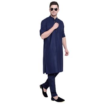 Navy Mens Plain Kurta Pyjama