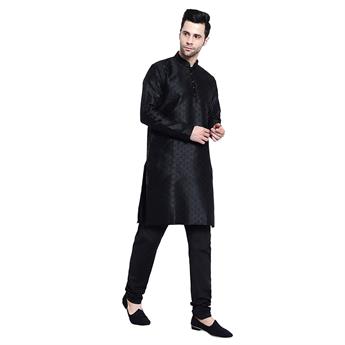 Black Mens Brocade Kurta Pyjama