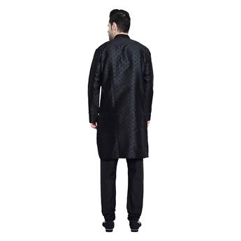 Black Mens Brocade Kurta Pyjama