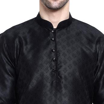 Black Mens Brocade Kurta Pyjama