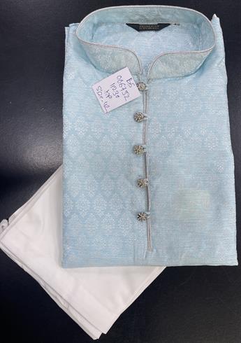 Blue Mens Brocade Kurta Pyjama