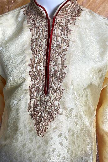 Gold brocade kurta with shalwar With gold machine embroidery