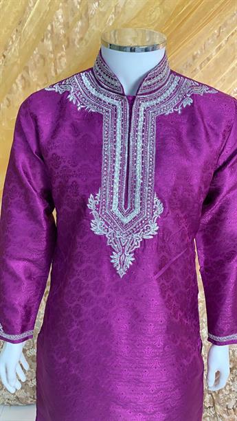 Majenta brocade kurta with shalwar