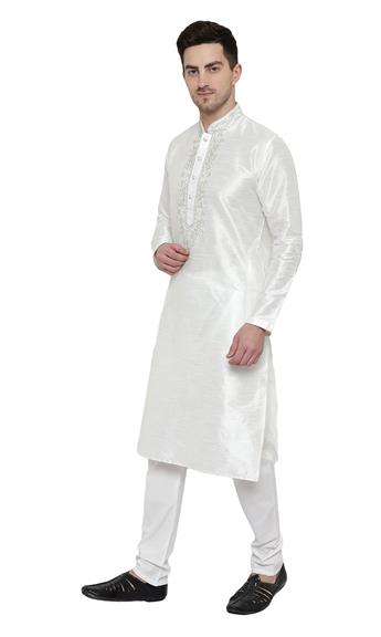 Ivory Embroidered Mens Kurta Pajama