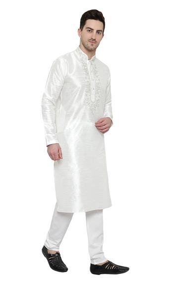 Ivory Embroidered Mens Kurta Pajama