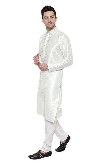 Ivory Embroidered Mens Kurta Pajama