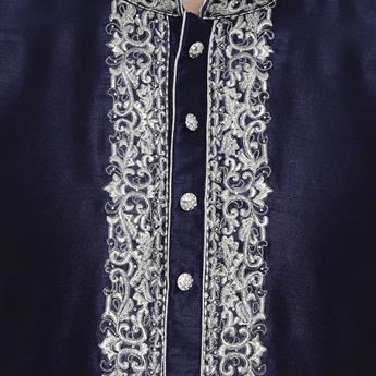 Navy Embroidered Mens Kurta Pajama