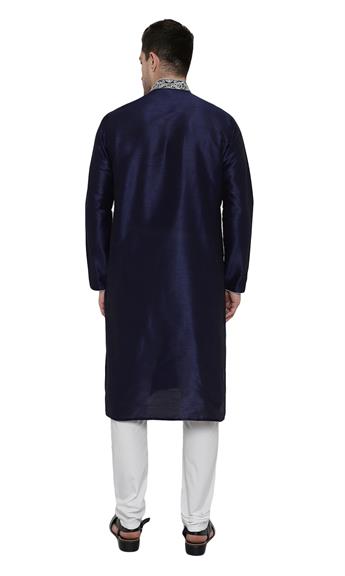 Navy Embroidered Mens Kurta Pajama