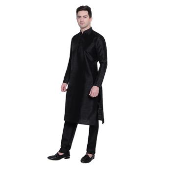 Black Silk Art Dupion Kurta Pajma