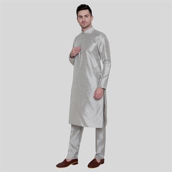 Grey Silk Art Dupion Kurta Pajma