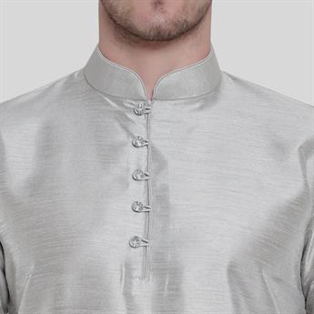 Grey Silk Art Dupion Kurta Pajma