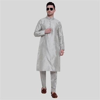 Grey Silk Art Dupion Kurta Pajma