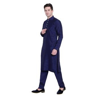 Navy Silk Art Dupion Kurta Pajma