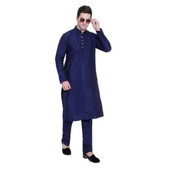 Navy Silk Art Dupion Kurta Pajma