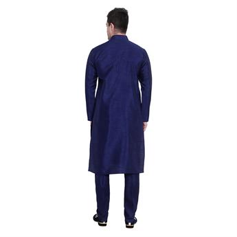 Navy Silk Art Dupion Kurta Pajma