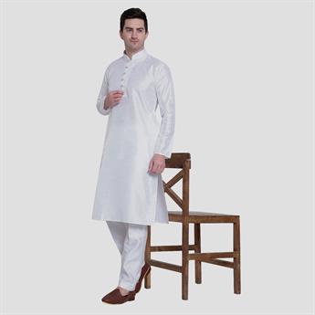 White Silk Art Dupion Kurta Pajma