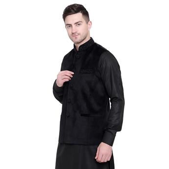 Mens Navy Waistcoat in Brocade fabric with Embroidery Embellishment