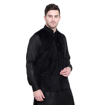 Mens Navy Waistcoat in Brocade fabric with Embroidery Embellishment