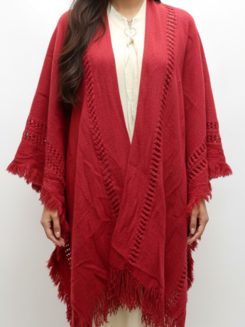Red Ladies Ponchu Shawl