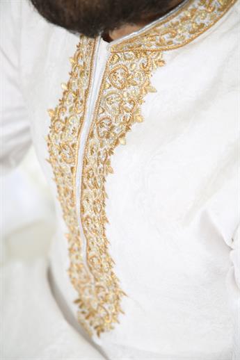 Ivory & Gold Embroidered Mens Kurta Pajama
