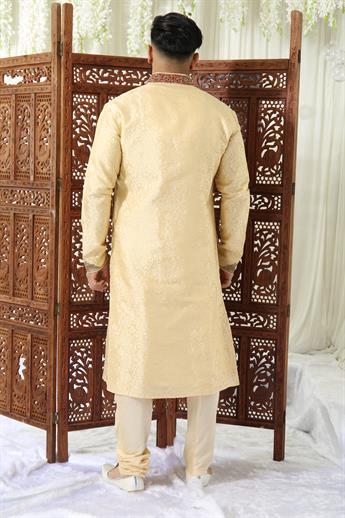Gold & Maroon Embroidered Mens Kurta Pajama