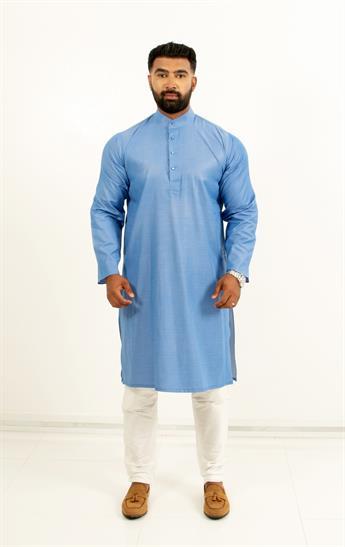 Blue Plain Denim Look Kurta Pajma with Matching Buttons