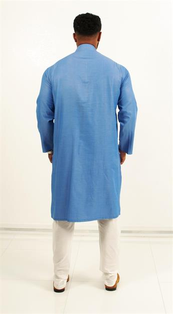 Blue Plain Denim Look Kurta Pajma with Matching Buttons