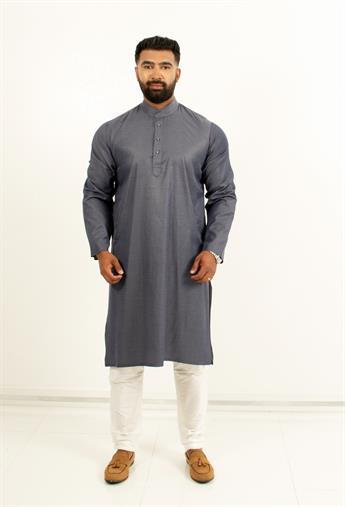 Plain denim look kurta pajma with matching buttons