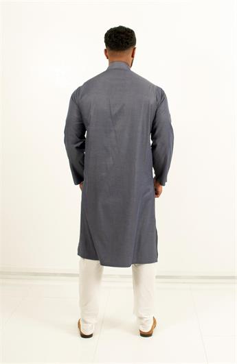 Navy Plain Denim Look Kurta Pajma with Matching Buttons