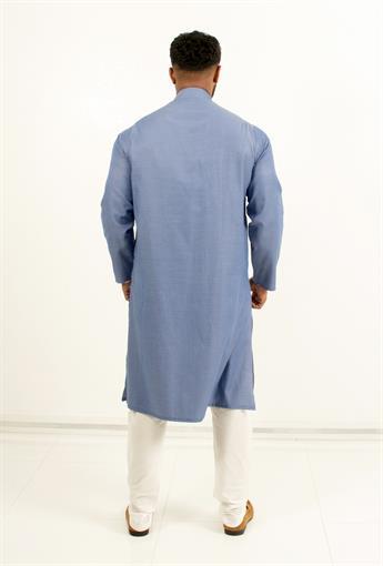 Sky Blue Plain Denim Look Kurta Pajma with Matching Buttons