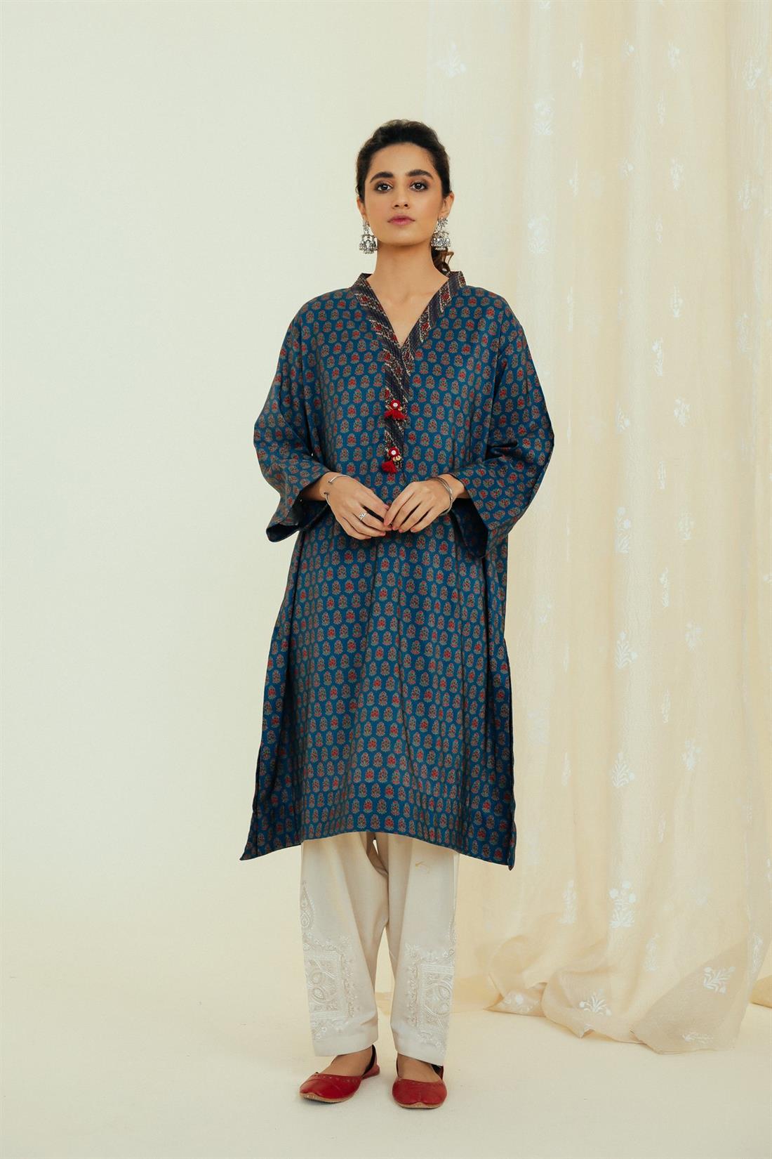 Blue & Multicolour Printed Silk Ethnic Designer Ladies Ready to Wear Suits