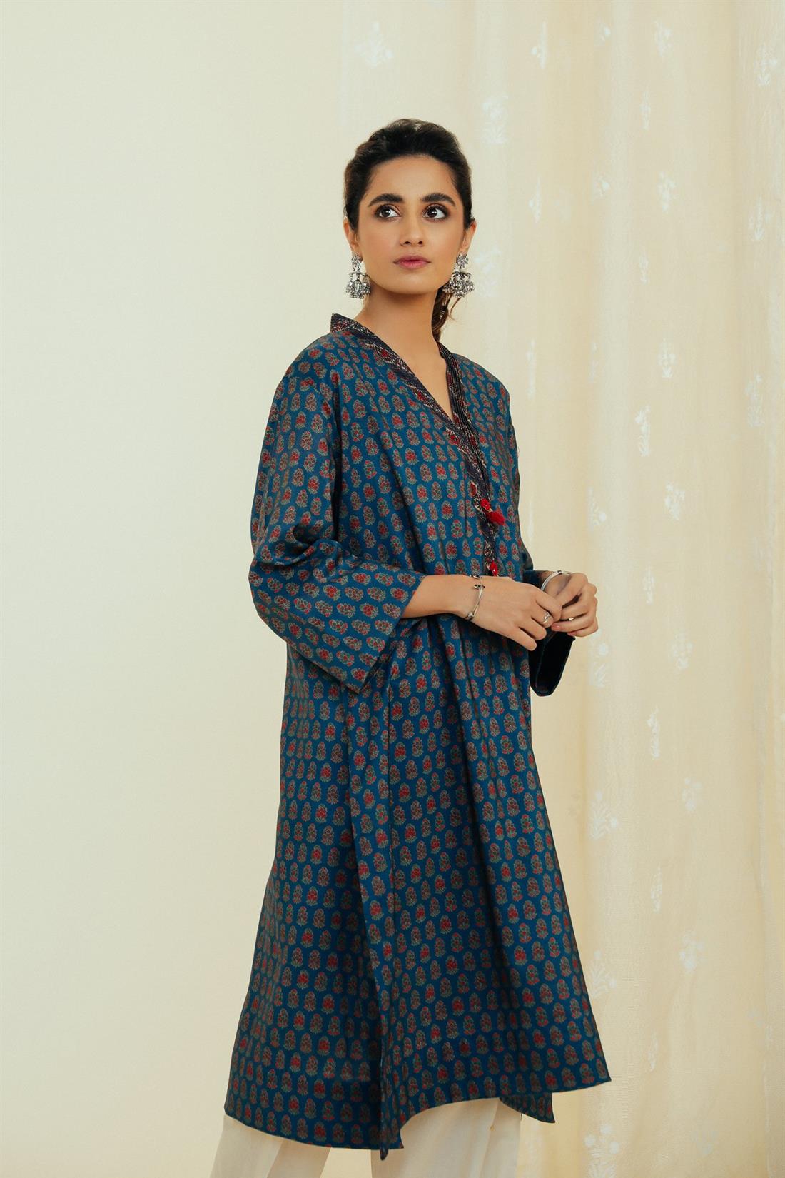 Blue & Multicolour Printed Silk Ethnic Designer Ladies Ready to Wear Suits