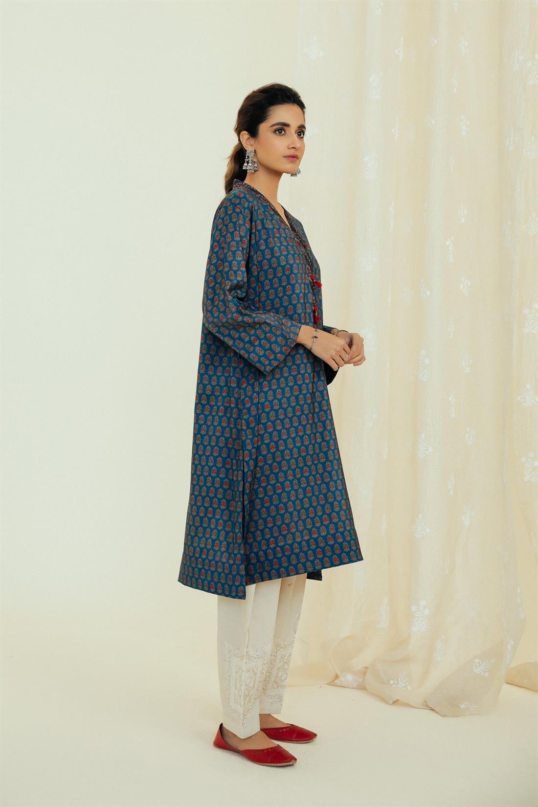 Blue & Multicolour Printed Silk Ethnic Designer Ladies Ready to Wear Suits