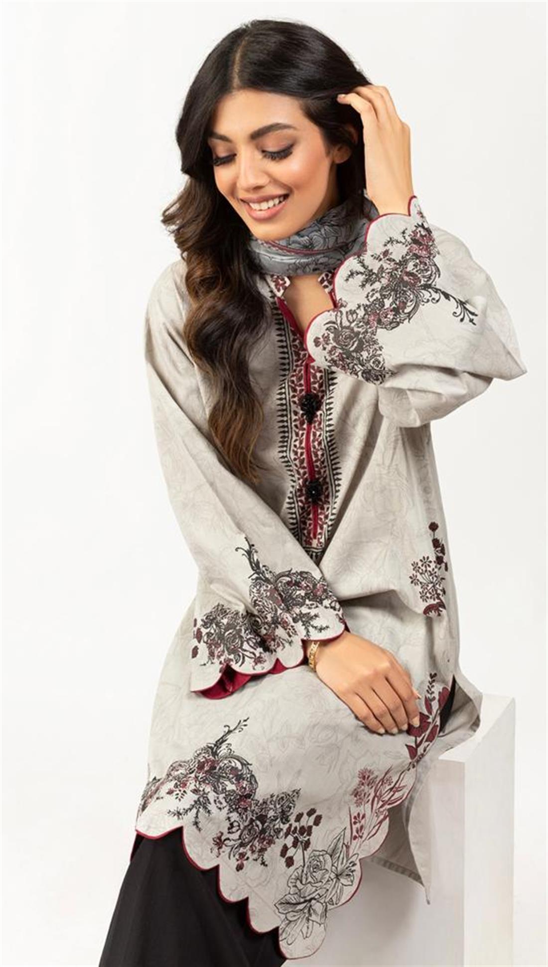 Light Grey Screen Printed Lawn Shirt With Dupatta- 2 Piece