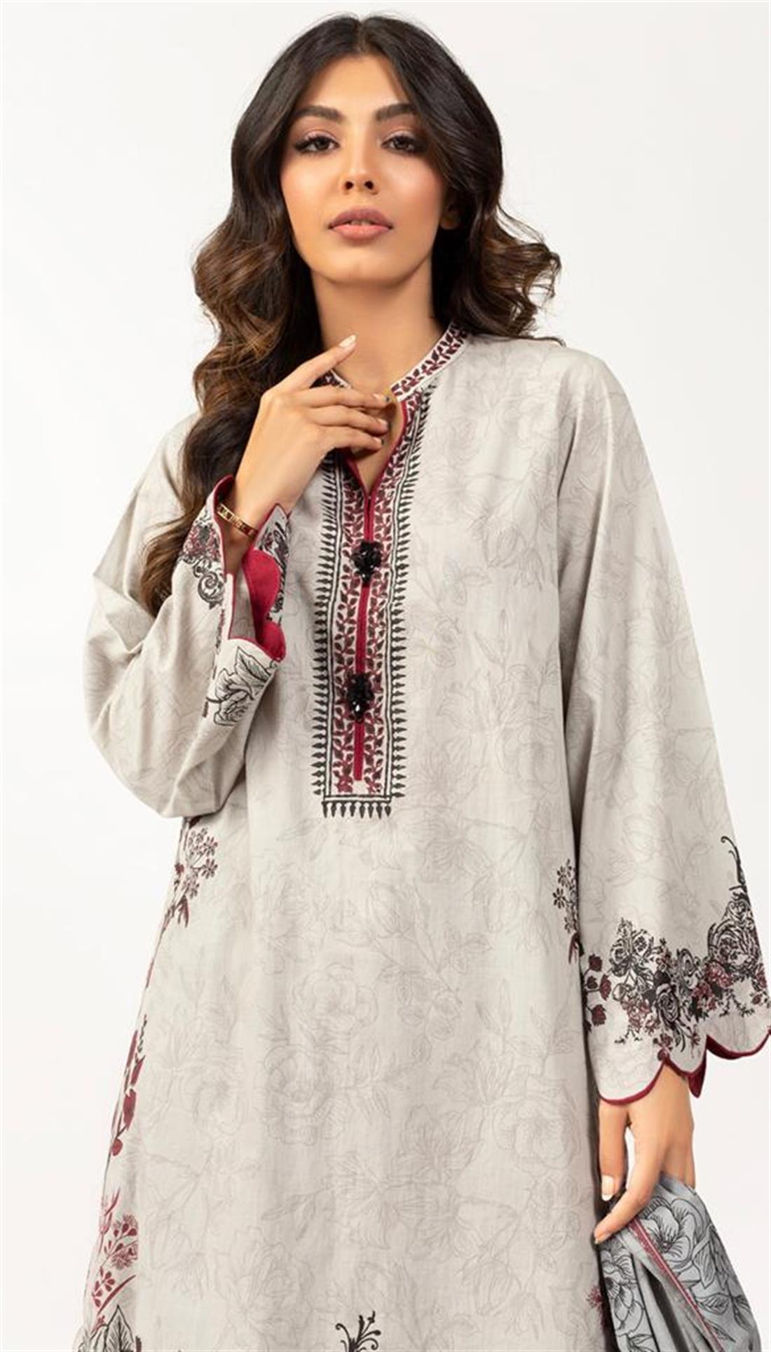 Light Grey Screen Printed Lawn Shirt With Dupatta- 2 Piece