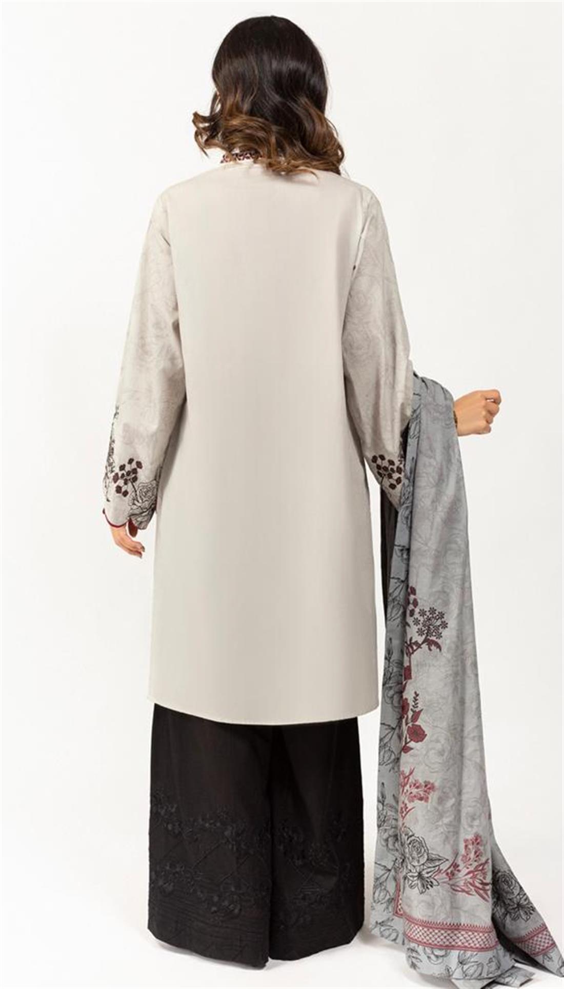 Light Grey Screen Printed Lawn Shirt With Dupatta- 2 Piece