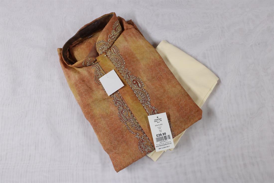 Orange Embroidered Raw Silk Ladies Readymade