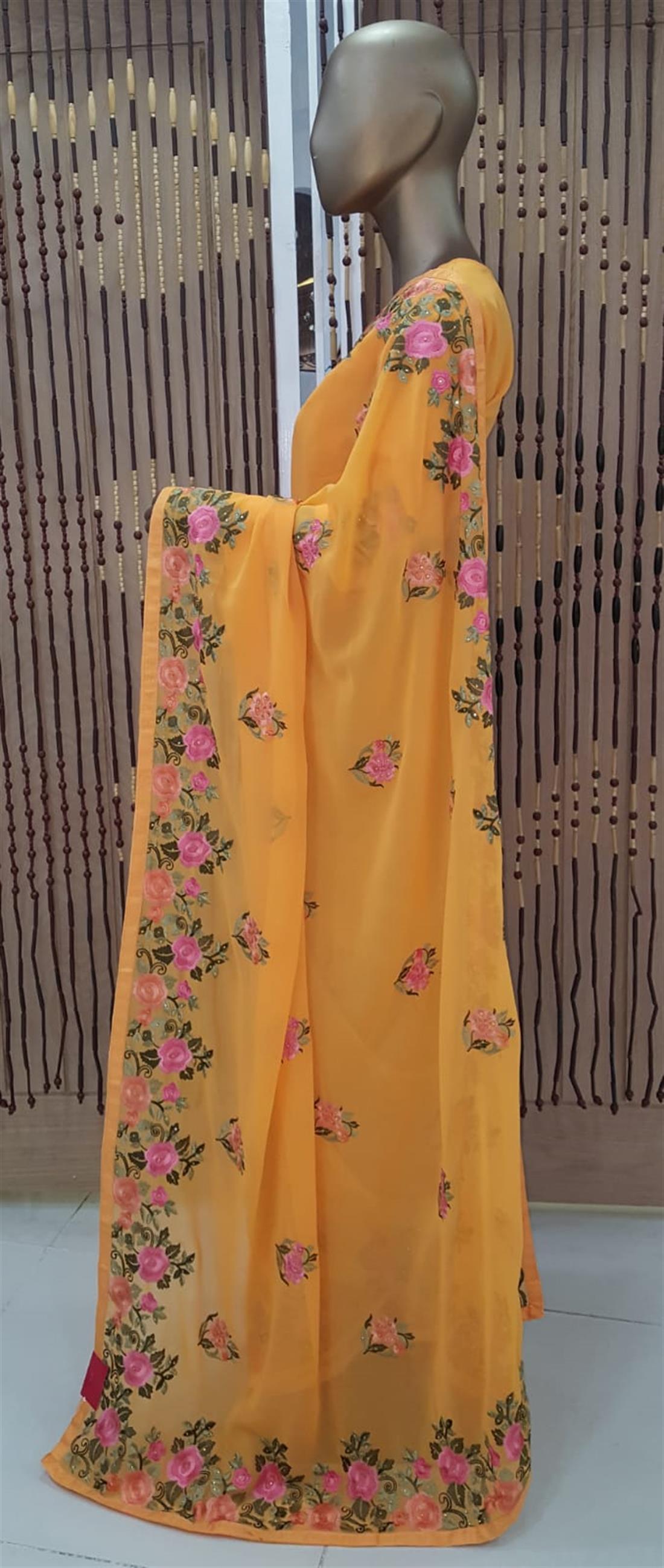 Peach Stone Work Georgette Sarees